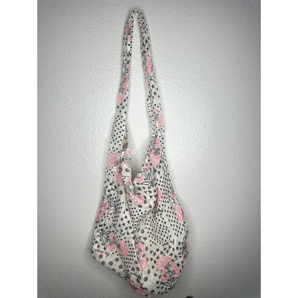 Free People Shoulder Bag Womens Large Size White Pink Floral Slouchy Bohemian - Picture 3 of 6